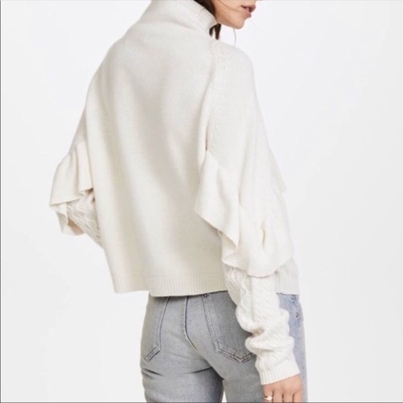 $395 !!! NAADAM Women Volta Ruffle Mock Neck Cable White Pullover Size S! 🤩 ST - Picture 3 of 14